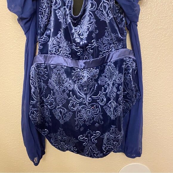 WEISSMAN Dance costume blue poet sleeve rhinestone Heathens 10861 adult MA - Picture 3 of 10